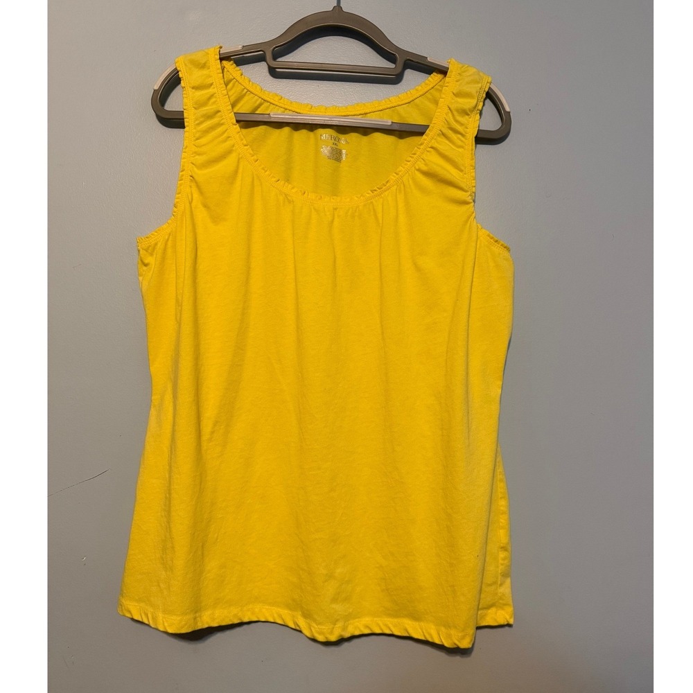 Merona Women's XXL Yellow Ruffle Trim Scoop Neck Sleeveless Tank Top 1937